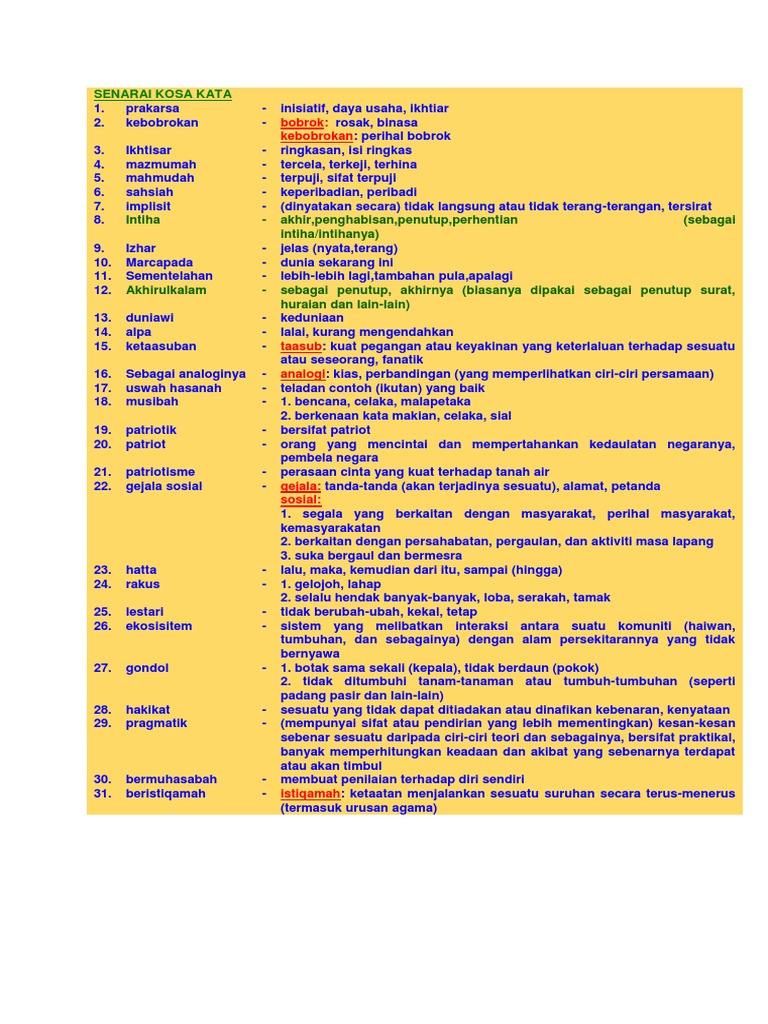 Senarai Kosa Kata Pdf