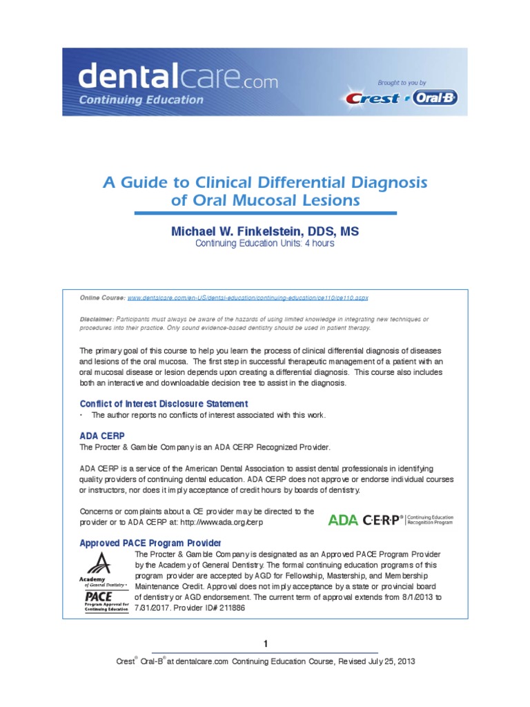 Differential Diagnosis Oral Lesions | PDF | Epithelium | Neoplasms