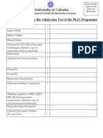 University of Calcutta: Application Form For The Admission Test of The Ph.D. Programme
