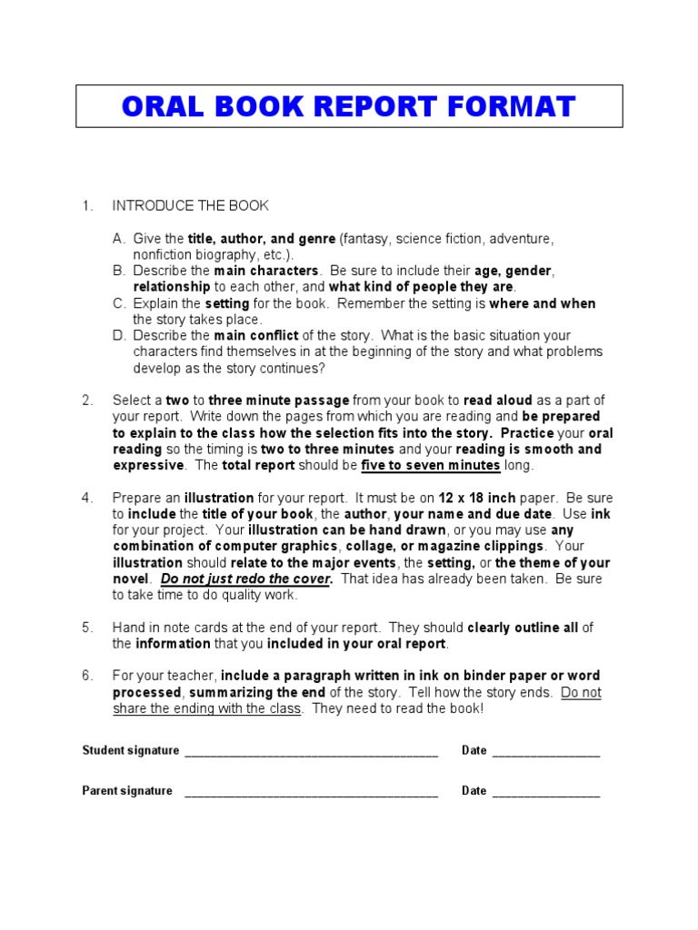 Oral Book Report Guidelines | PDF