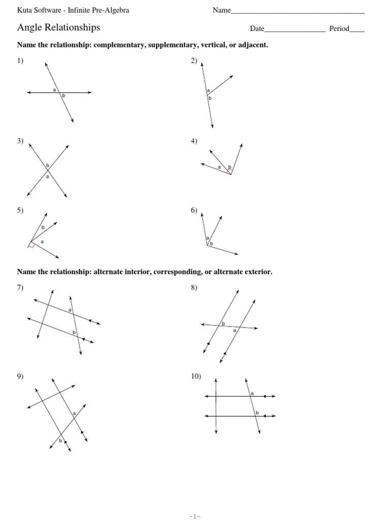 Angle Relationships: Name The Relationship: Complementary ...