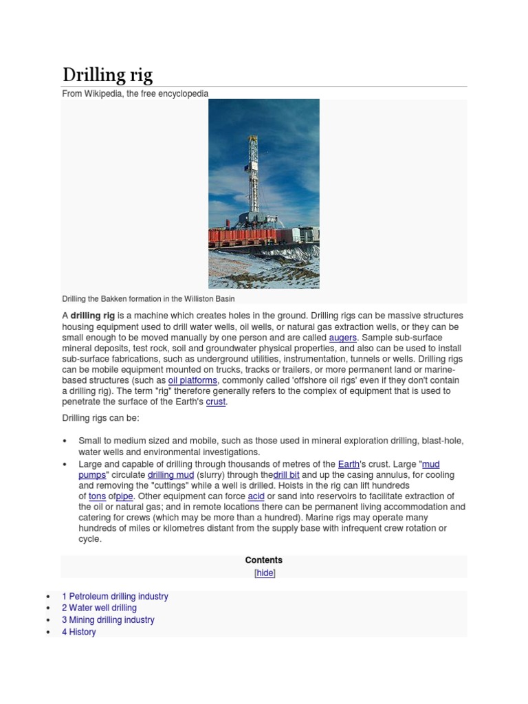 Drilling Rig: From Wikipedia, The Free Encyclopedia | PDF | Drilling ...