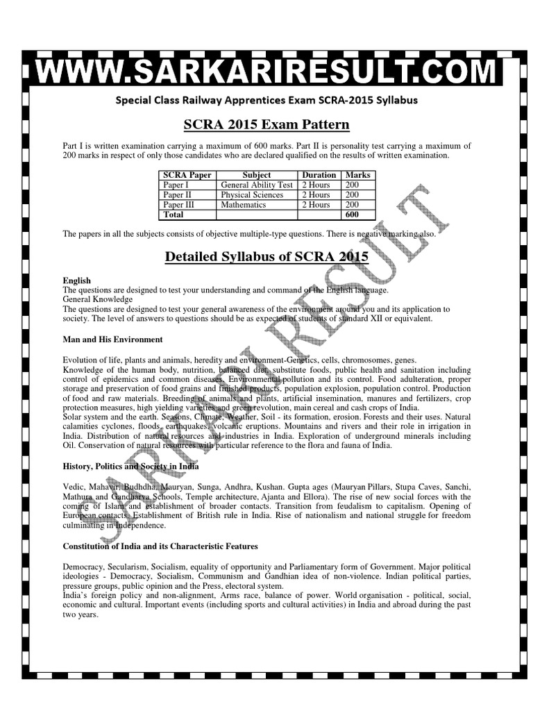 SCRA 2015 Exam Syllabus and Pattern | PDF | Science & Mathematics