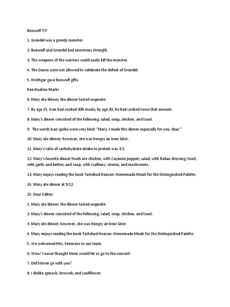 Quiz Beowulf English Heroic Legends