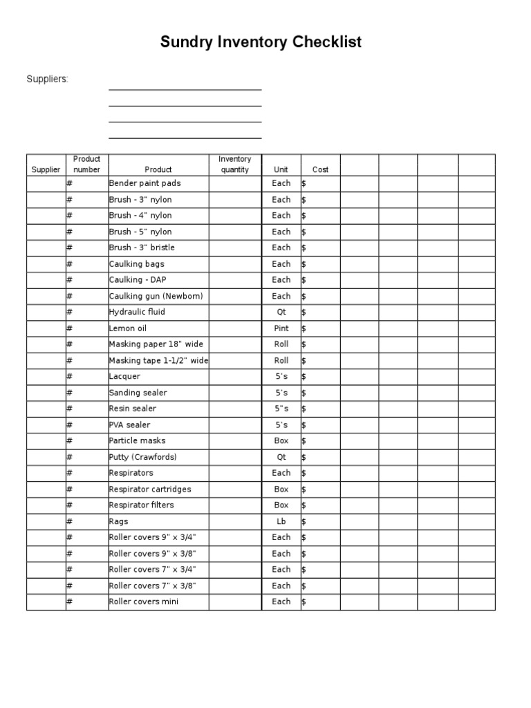 Sundry Inventory Checklist Template | PDF | Nature