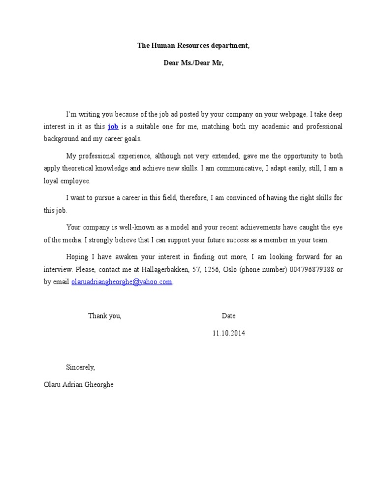 Job Application for HR Position | PDF