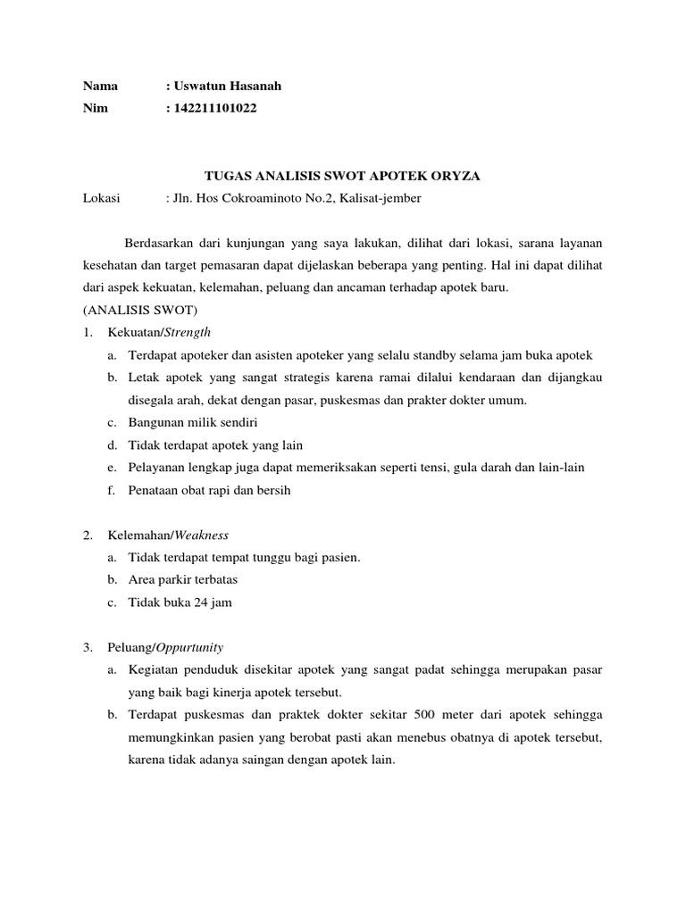 Nama: Uswatun Hasanah Nim: 142211101022