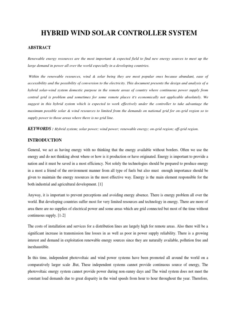 Hybrid Wind-Solar Controller System | PDF | Wind Power | Off The Grid