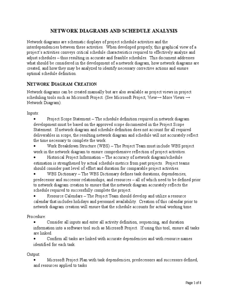 Network Diagrams And Schedule Analysis Etwork Iagram Reation Pdf