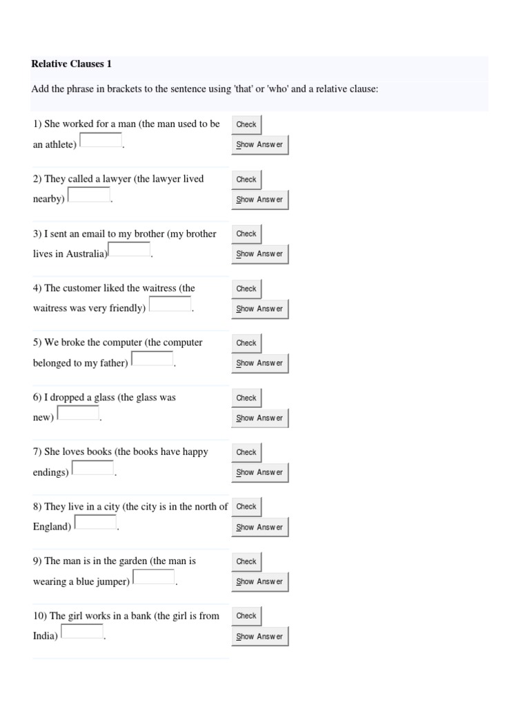 Relative Clauses Practice Exercises | PDF | Sentence (Linguistics) | Syntax
