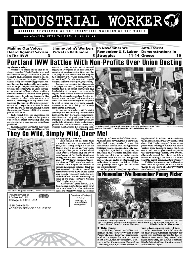 Industrial Worker Issue 1769, November 2014 Industrial Workers Of The World Trade Union
