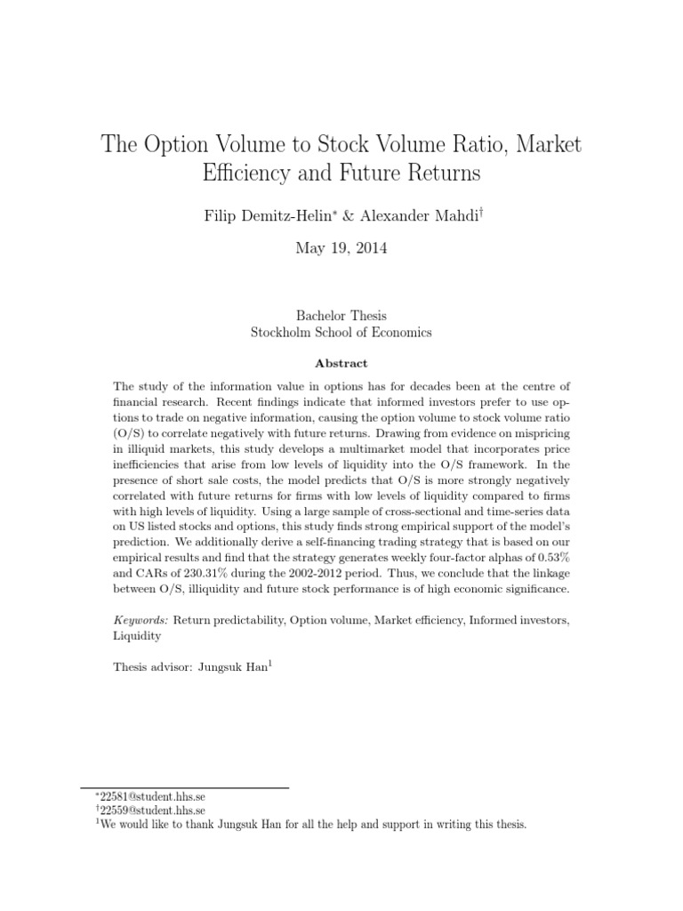 The Option Volume To Stock Volume Ratio, Market Efficiency and Future  Returns | PDF | Business