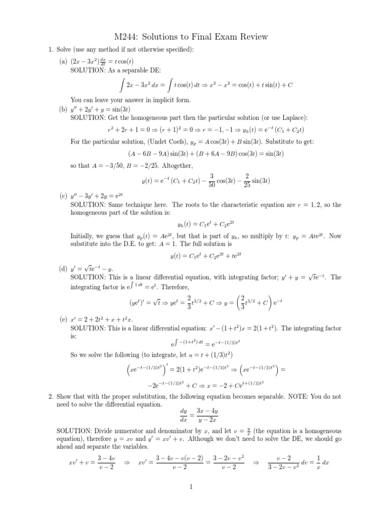 Final Exam Review: Differential Equations | PDF | Eigenvalues And ...