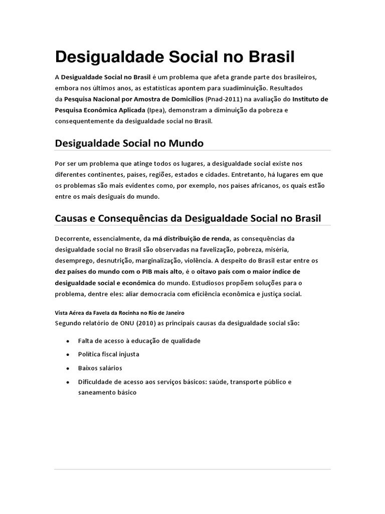 Desigualdade Social no Brasil: Causas e Soluções | PDF | Desigualdade ...
