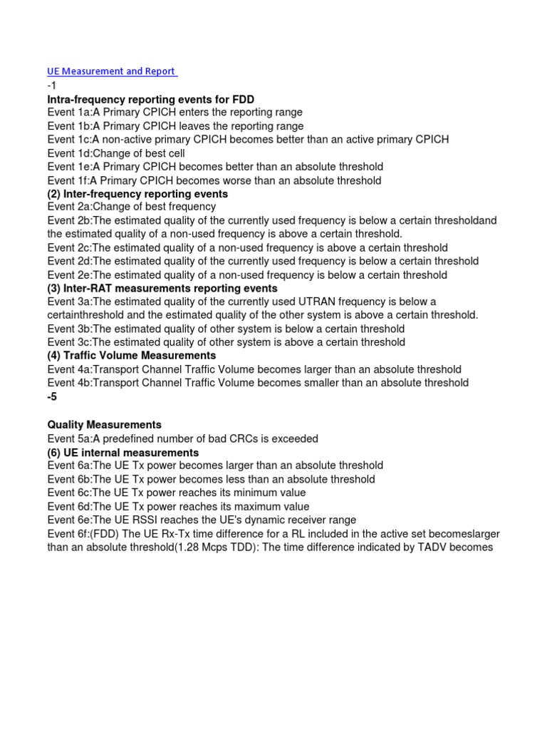UE Measurement and Reporting Events | PDF | Technology & Engineering