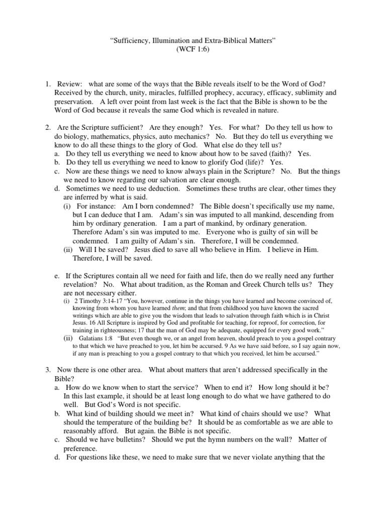 Sufficiency, Illumination and ExtraBiblical Matters PDF Jesus