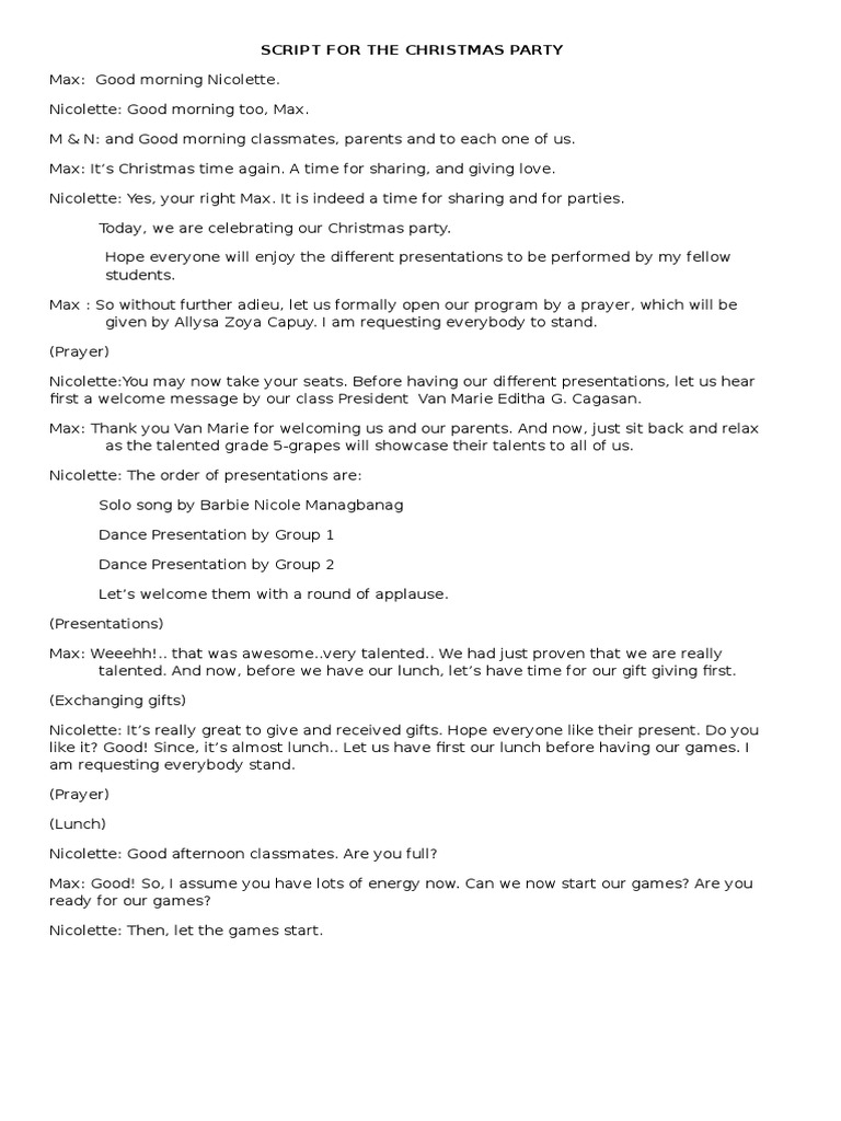Script For The Christmas Party Pdf Christmas