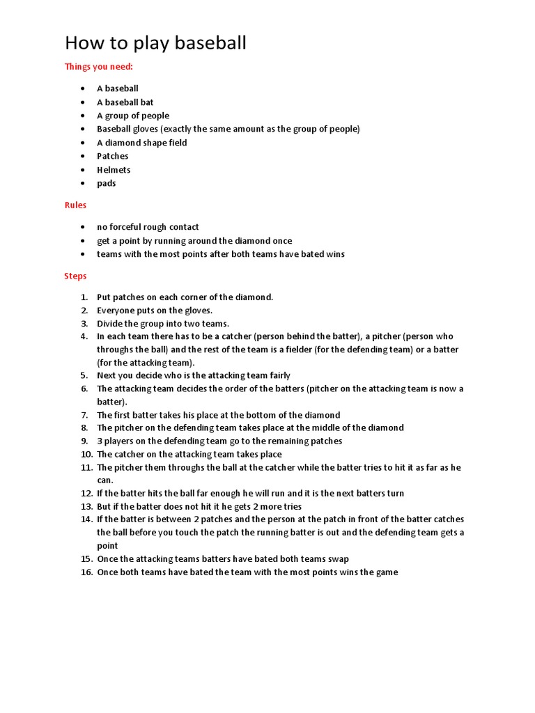 How to Play Baseball: Rules & Steps | PDF