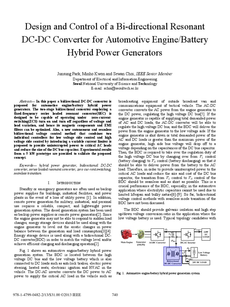 Design and Control of A Bi-Directional Resonant DC-DC Converter For ...