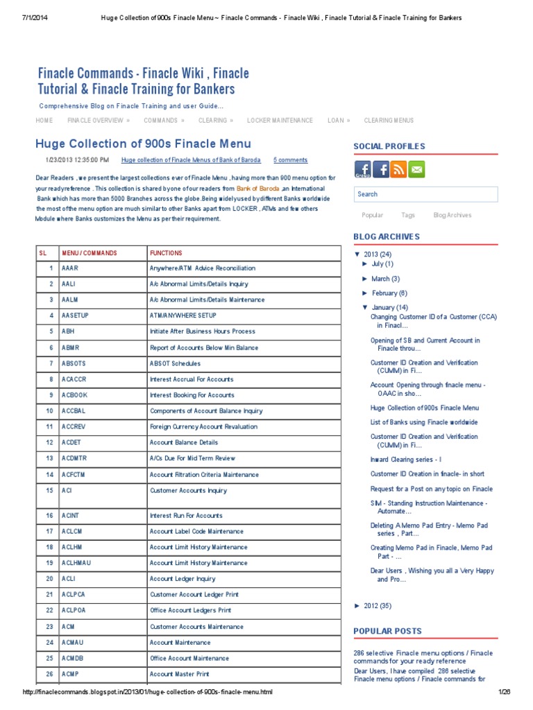 Comprehensive Finacle Menu Guide | PDF | Debits And Credits | Cheque
