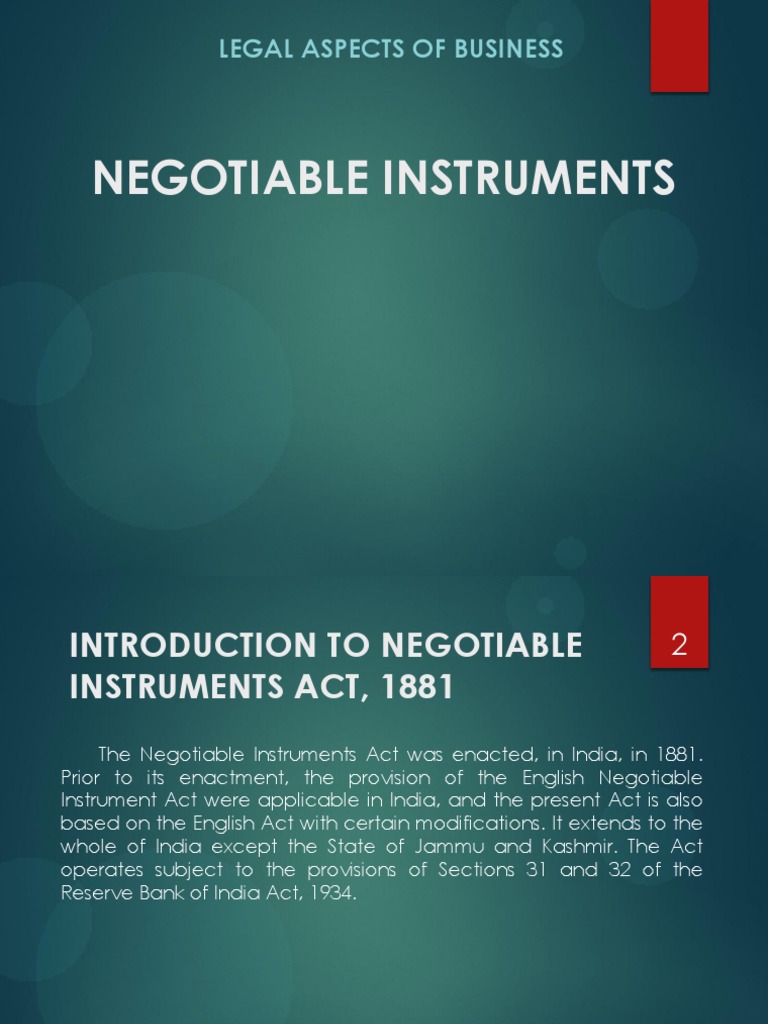 Overview of Negotiable Instruments Act | PDF | Negotiable Instrument ...