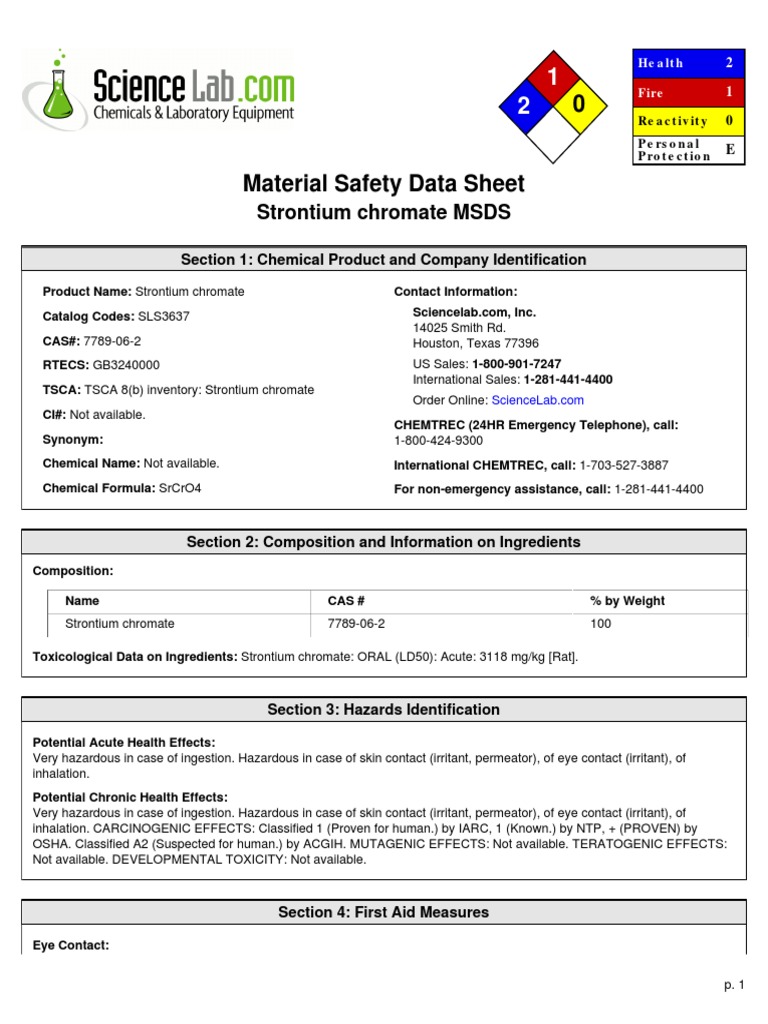 Strontium Chromate Toxicity Personal Protective Equipment