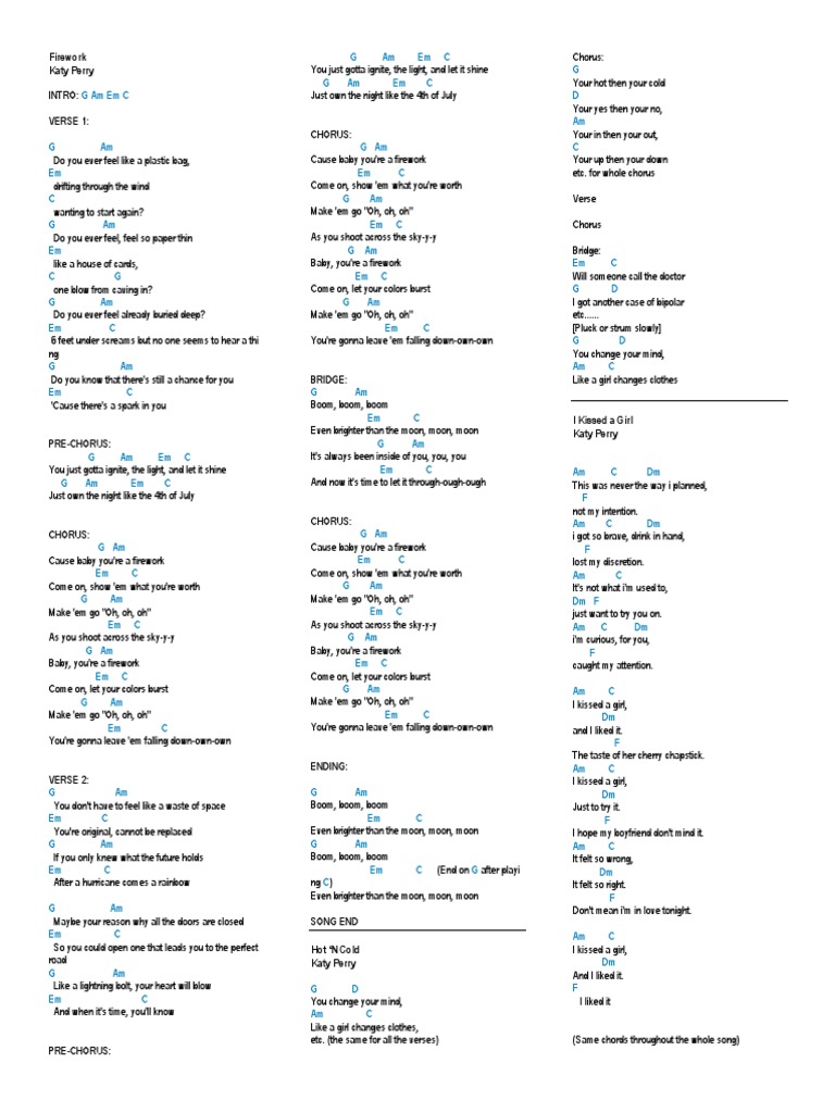Katy Perry Chords PDF Song Structure Songs Written