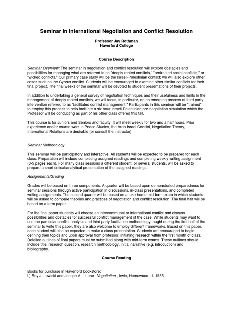 International Negotiation Seminar Overview | PDF | Conflict Resolution ...