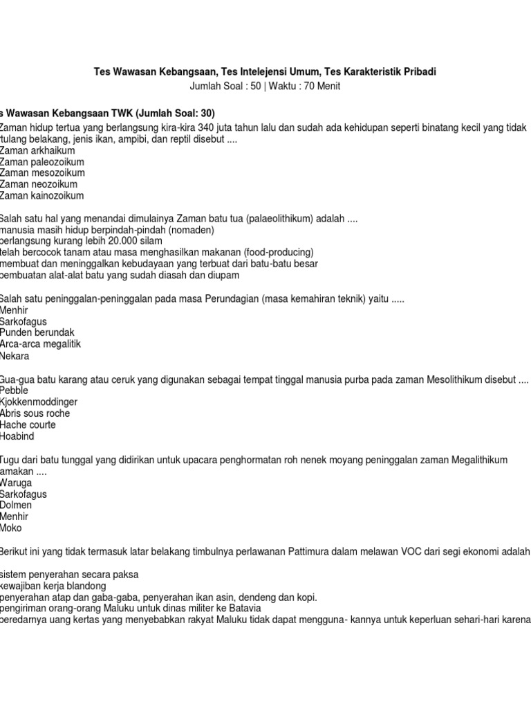 25 Contoh Soal Tes Wawasan Kebangsaan Cpns 2012 Kumpulan Contoh Soal