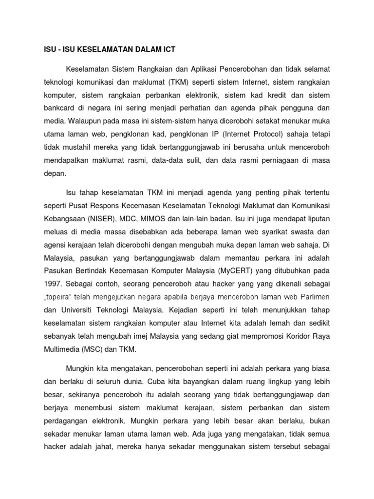 Isu Isu Keselamatan Dalam Ict Pdf