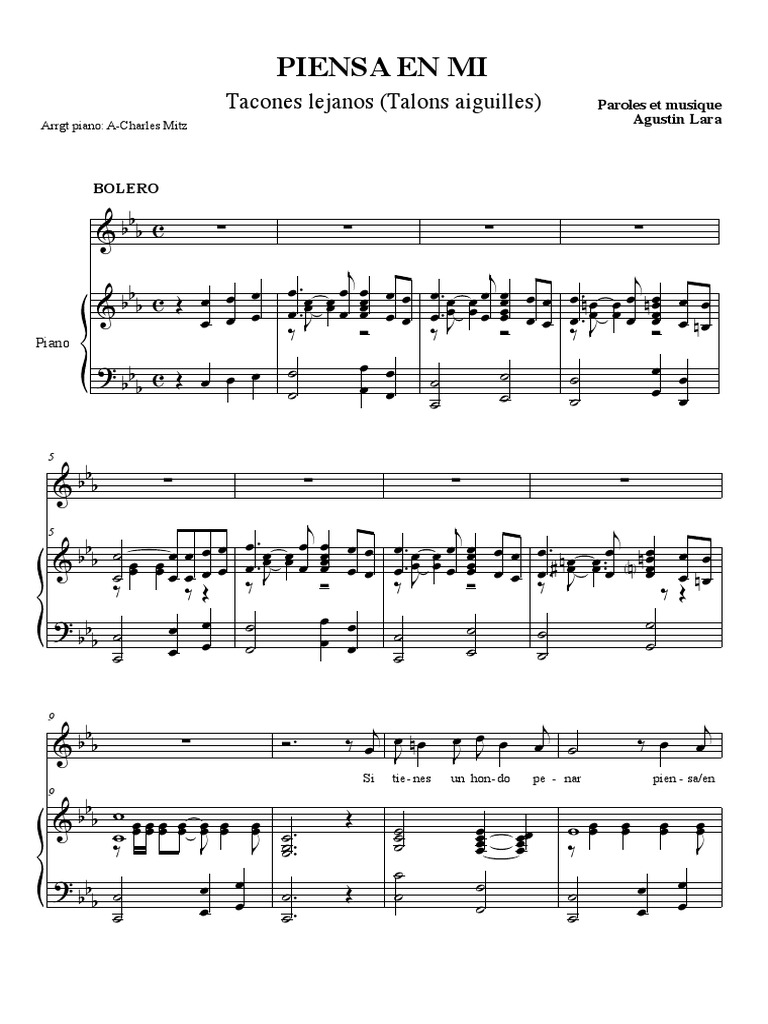 Piensa en Mi (Do Mineur)Piano Chant