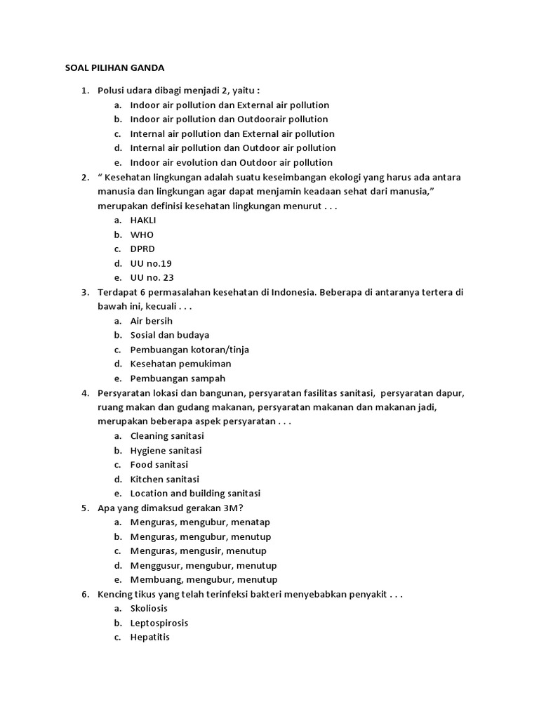 Contoh Soal Essay Sanitasi Hygiene Beserta Jawabannya Lakaran