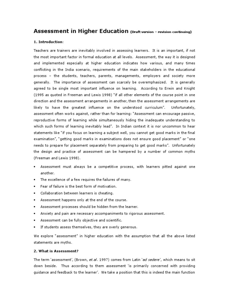 Assessment in Higher Education | PDF | Educational Assessment ...