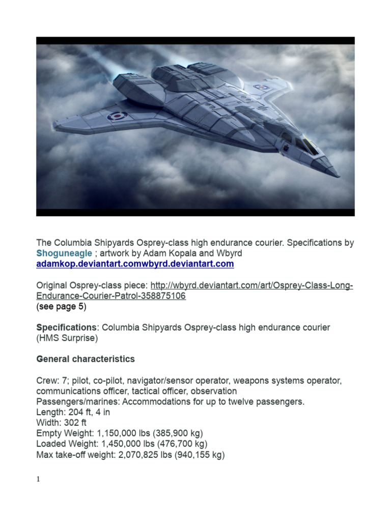 The Columbia Shipyards Ospreyclass High Endurance Courier Spacecraft
