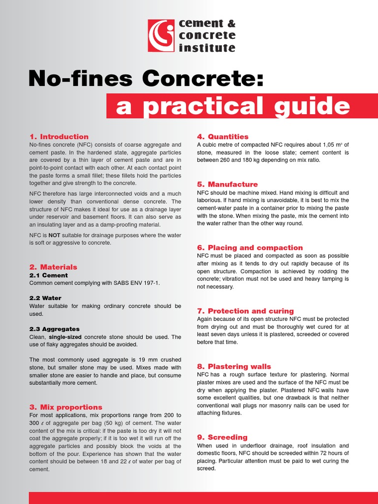 A Practical Guide to NoFines Concrete Materials, Mix Proportions