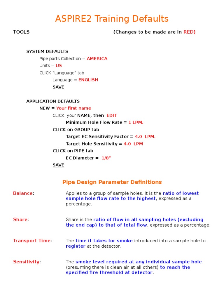 ASPIRE2 Training Default Settings Guide | PDF