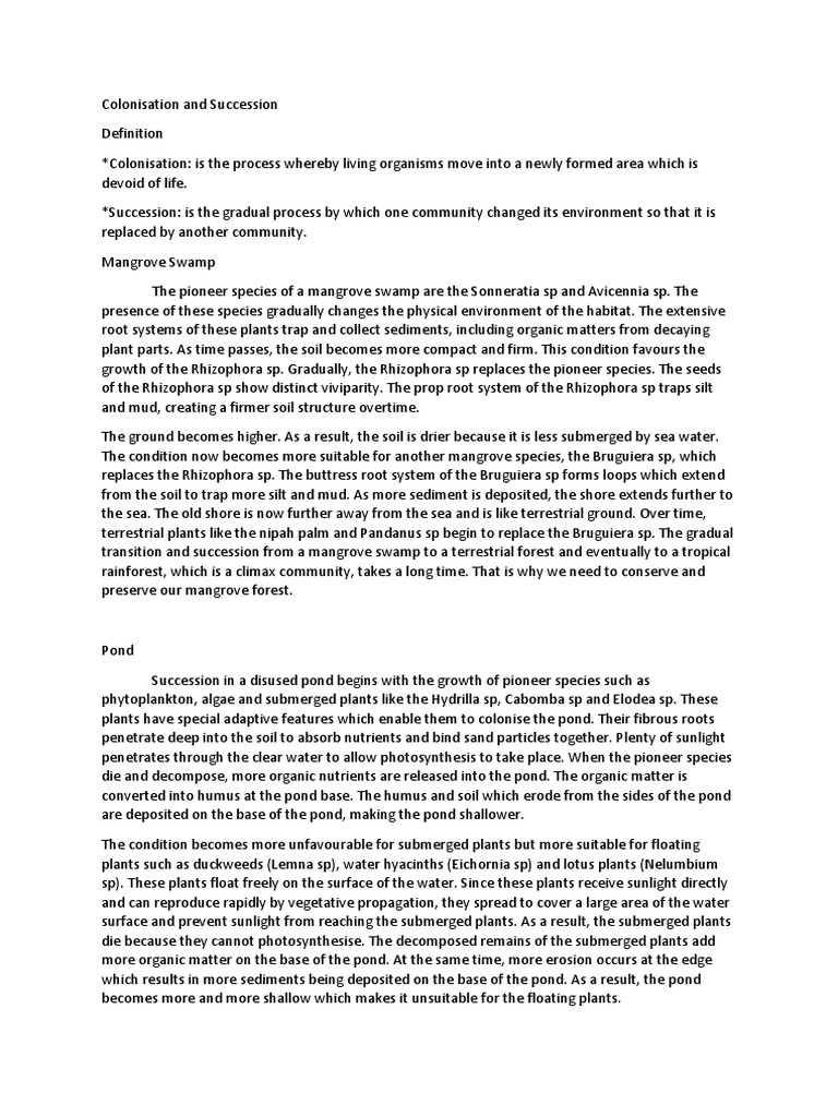 Colonisation and Succession in Mangrove Swamps and Ponds | PDF ...