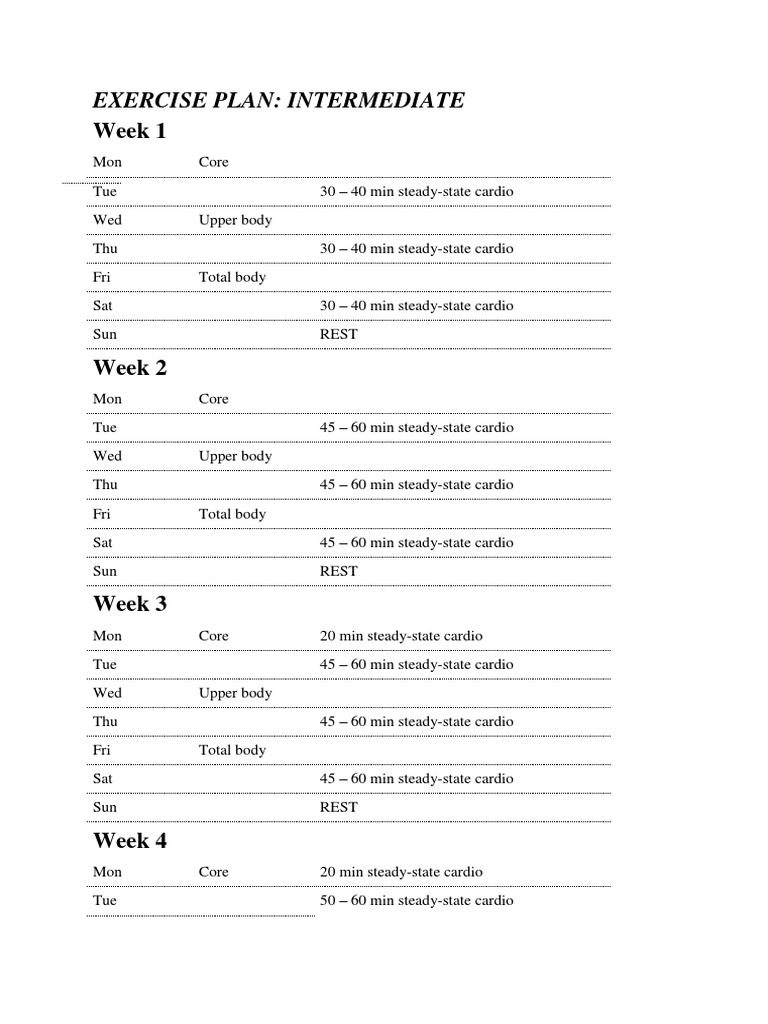 Exercise Plan Intermediate | PDF | Aerobic Exercise | Dance Science