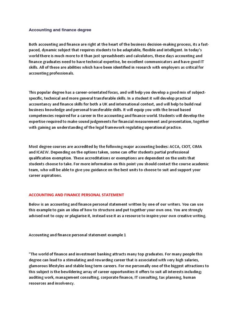 finance personal statement undergraduate