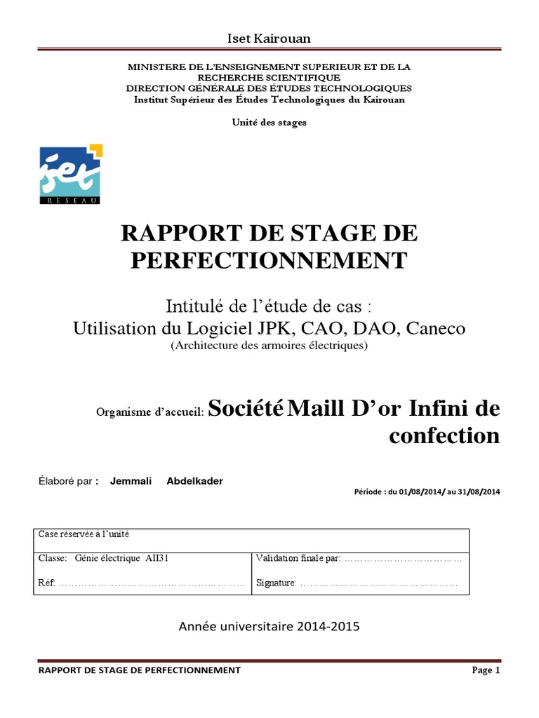 Rapport De Stage Perfectionnemet Pdf Couture Science