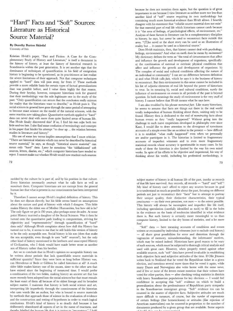 Hard Facts Soft Facts Literature As Historical Source Material PDF