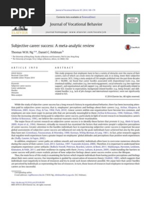 Subjective Career Success a Meta Analytic Review
