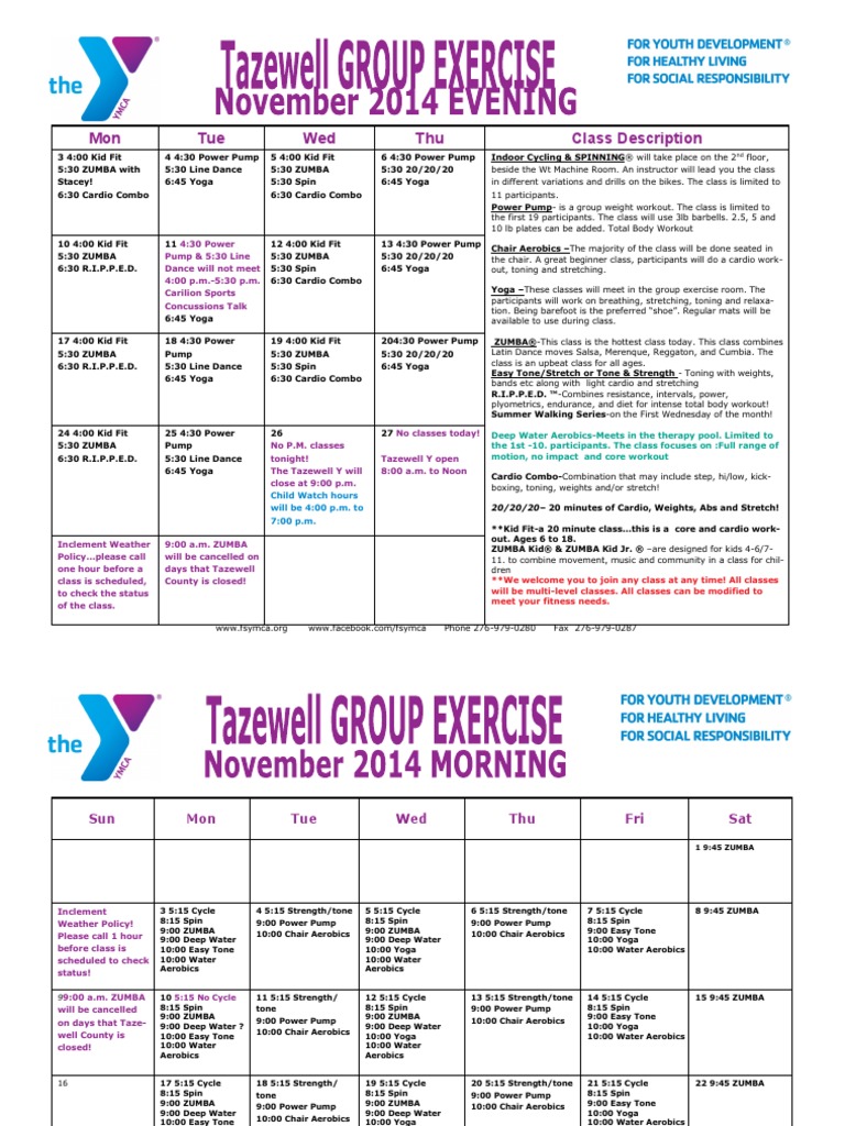 Tazewell November 2014 Group Exercise | PDF | Self Care | Sports