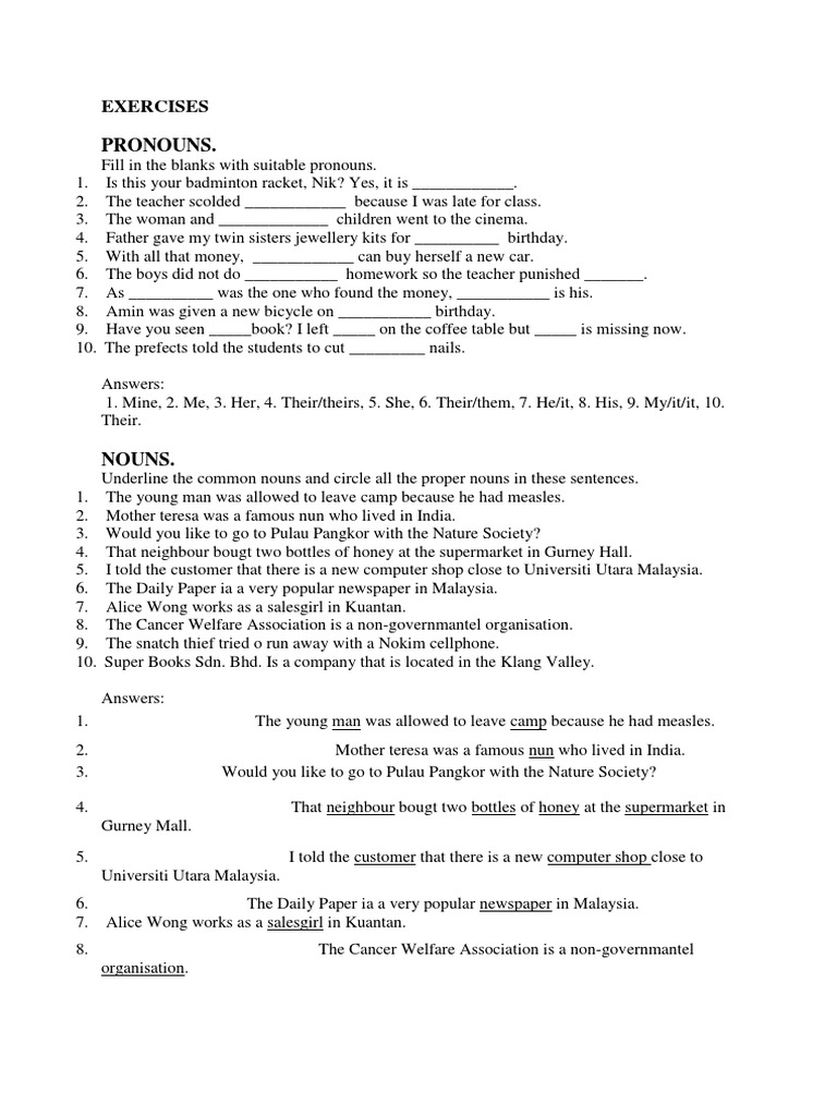 English Grammar Exercises Overview | PDF