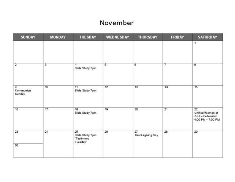 November Church Events Calendar | PDF