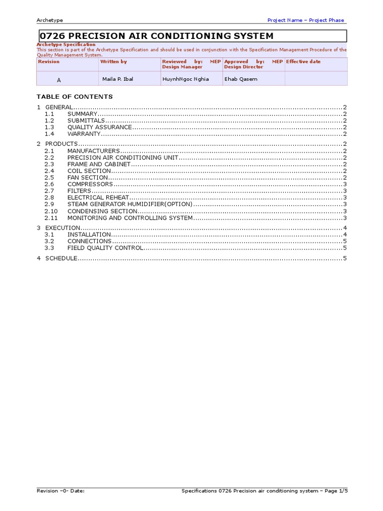Precision Air Conditioning System Specs | PDF | Engineering | Heat Transfer