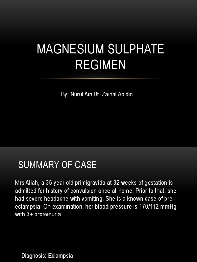 Magnesium Sulphate Regimen Medical Specialties Clinical Medicine