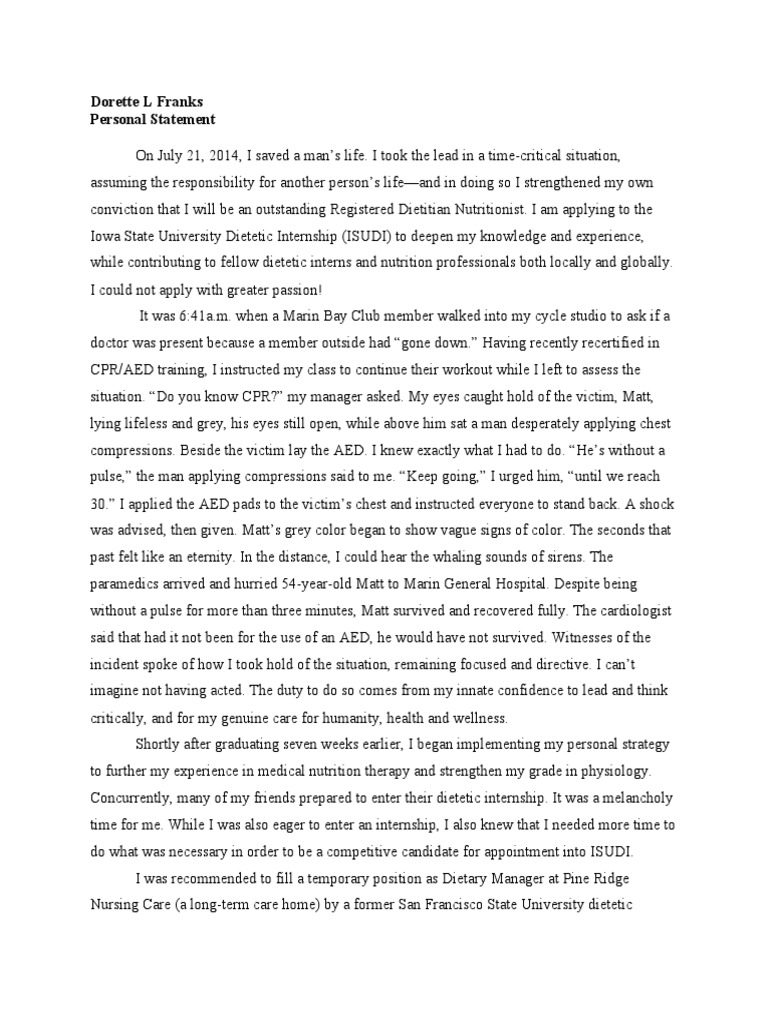 dorette isudi personal statement sept 22 2014 | Dietitian ...