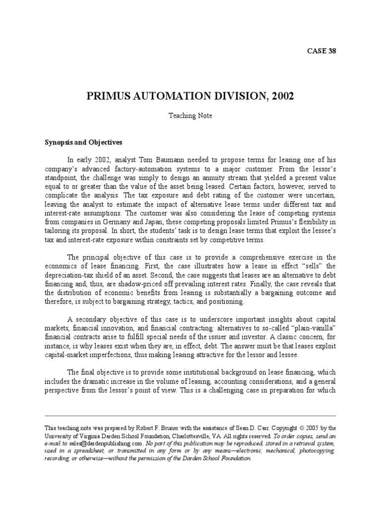 TN38 Primus Automation Division 2002 | PDF | Lease | Discounting
