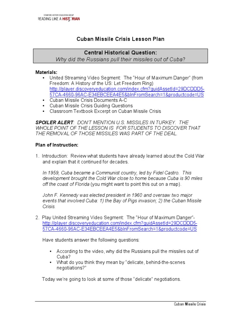 Cuban Missile Crisis Lesson Plan Stanford Cuban Missile Crisis Nikita Khrushchev